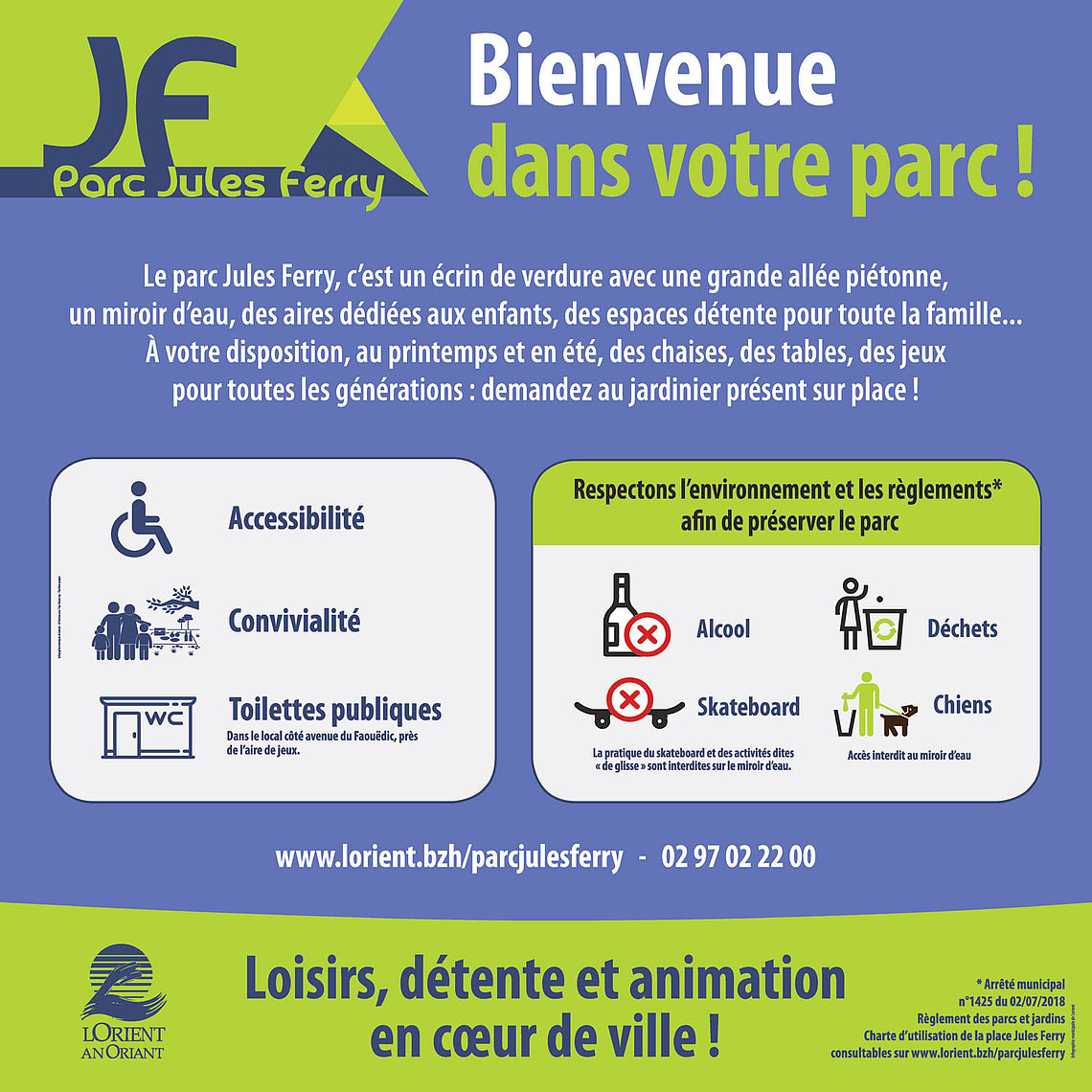 panneau d'information sur l'usage du parc Jules Ferry