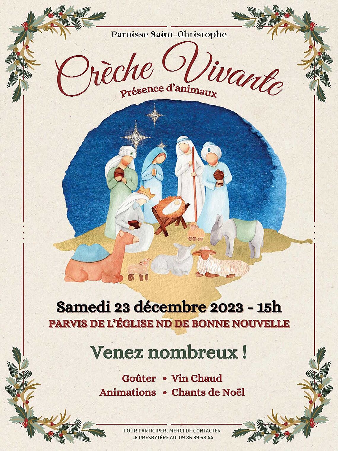 Animation de Noël à Kerentrech le 23 décembre, sur le parvis de l'église. Cliquez pour agrandir l'affiche 